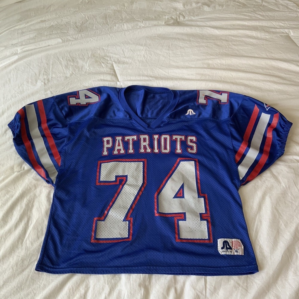 Vintage Patriots #74 Jersey Sports Belle Football Made in USA Elastic Sleeve XL